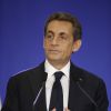 Nicolas Sarkozy donne un discours lors de la victoire de l'UMP à la soirée électorale du deuxième tour des élections départementales 2015 à Paris, le 29 mars 2015.