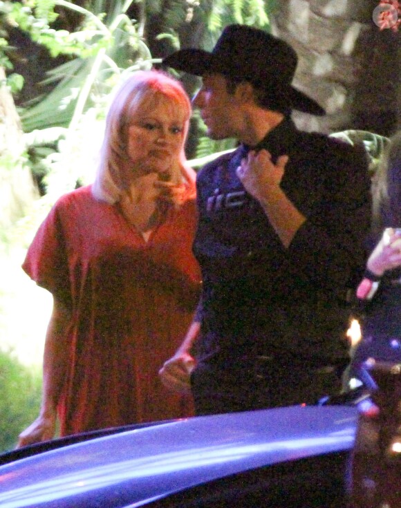 Exclusif - Pamela Anderson - Soirée privée au "Lucy's El Adobe Cafe" à West Hollywood, le 9 avril 2015. 