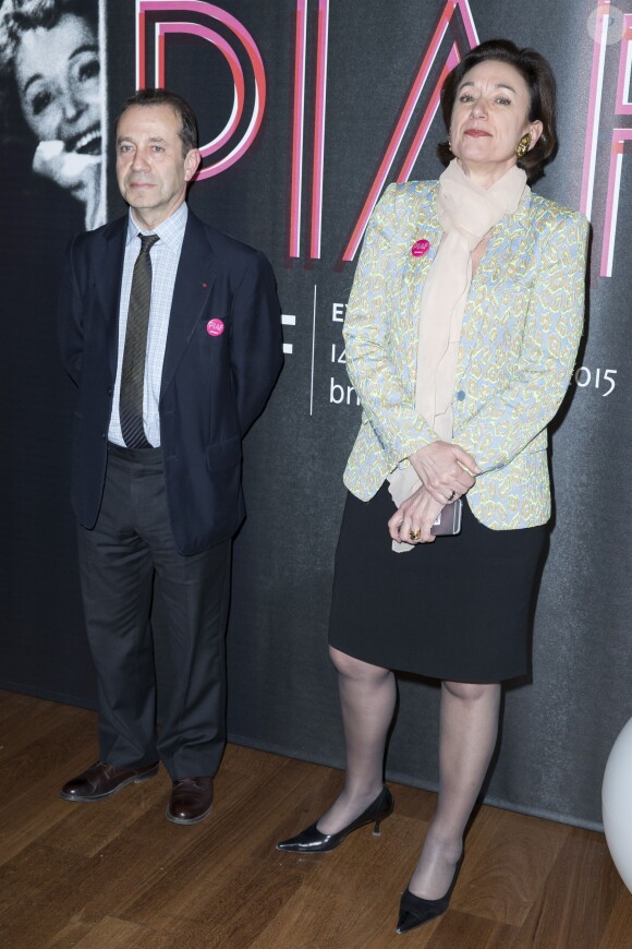 Bruno Racine et Sylviane Tarsot-Gillery - Photocall de l'exposition "Piaf" à la Bibliothèque nationale de France (BNF) à l'occasion du centenaire de la naissance d'Édith Piaf à Paris le 14 avril 2015. 
