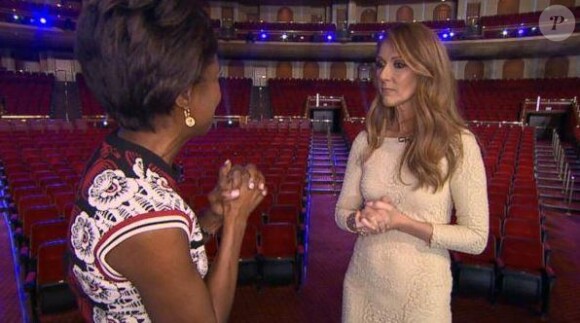 Céline Dion et la journaliste Deborah Roberts pour Good Morning America, à Las Vegas. Mars 2015