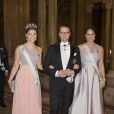  La princesse Victoria de Su&egrave;de et le prince Daniel avec la princesse Madeleine, enceinte, le 11 f&eacute;vrier 2015 au palais royal &agrave; Stockholm pour un d&icirc;ner de gala 