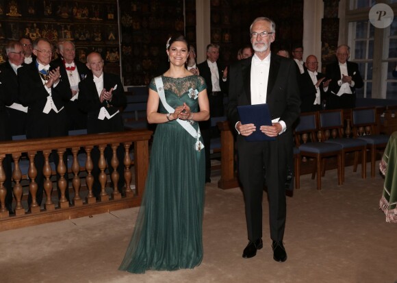 La princesse Victoria de Suède assiste à la célébration annuelle des Lettres de l'Académie Royale à la Riddarhuset à Stockholm, le 20 mars 2015.