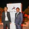 Exclusif - Le sculpteur Richard Orlinski et Bernard Montiel - Dîner de Gala British Polo Day au Dar Soukkar de Marrakech au profit de la Fondation Eve Branson le 25 avril 2015.
