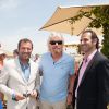 Exclusif - Bernard Montiel, Sir Richard Branson et Amar Abdelhadi, PDG du Jnan Amar Polo Resort - British Polo Day au Jnan Amar Polo Club à Marrakech au profit de la Fondation Eve Branson le 25 avril 2015.