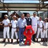Exclusif :Richard Orlinski accompagné de Bernard Montiel a offert un Kong rouge aux "ninos"du Polo au British Polo Day au Jnan Amar Polo Club à Marrakech au profit de la Fondation Eve Branson le 25 avril 2015.