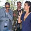 Isabelle Giordano, Abderrahmane Sissako, Mathieu Gallet - Remise des prix France culture cinéma sur le Pavillon UniFrance films lors du 68e Festival de Cannes  le 16 mai 2015 