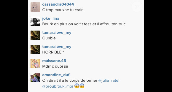 Commentaires des internautes concernant le tatouage de Steven. Ils ont été postés sur le compte Instagram de l'Ange 7. Mai 2015.