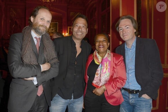 Exclusif - Jean-Marc Dumontet, Didier Long, Christiane Taubira, guest - 100e de la pièce "Le Systême" au théâtre Antoine à Paris le 21 mai 2015.