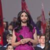 Conchita Wurst - Répétitions de la grande finale de l'Eurovision 2015 à Vienne. Le 22 mai 2015.