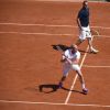 Guy FOrget et Cédric Pioline lors du Kid's Day à Roland-Garros le 23 mai 2015 à Paris