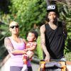 Amber Rose et son mari Wiz Khalifa promenent leur fils Sebastian a Los Angeles le 28 janvier 2014.  