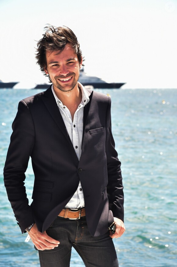 Bertrand Chameroy sur la plage du Majestic 68, à Cannes, le 16 mai 2015.
