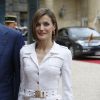 Le roi Felipe VI et la reine Letizia d'Espagne rencontraient au Petit Luxembourg le président du Sénat Gérard Larcher, le 3 juin 2015 à Paris, au deuxième jour de leur visite d'Etat en France.