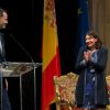 Le roi Felipe VI et la reine Letizia d'Espagne inauguraient avec la maire de Paris Anne Hidalgo le Jardin des combattants de la Nueve, à l'Hôtel de Ville, le 3 juin 2015, au deuxième jour de leur visite d'Etat en France.