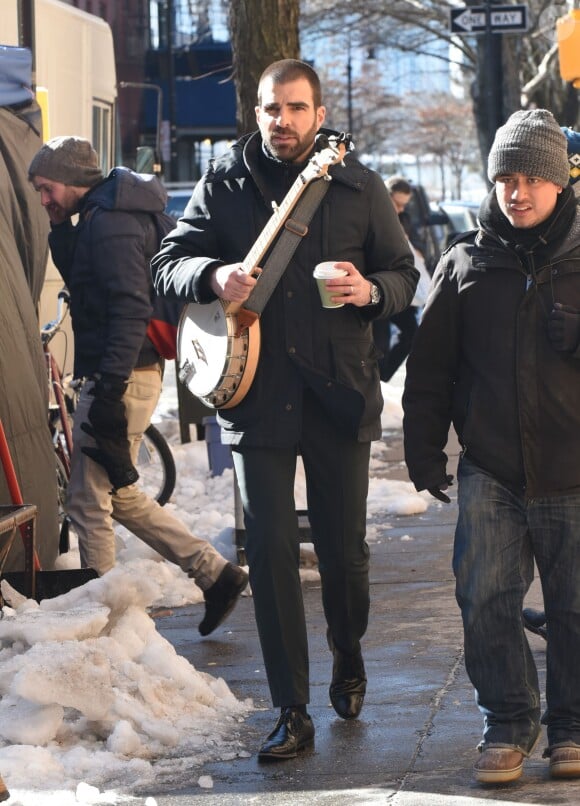 Zachary Quinto et Melissa George sur le tournage de "The Slap" à New York le 5 février 2015 