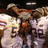 Brandon Spikes et ses coéquipiers de Florida après leur victoire sur Oklahoma en finale du BCS National Championship au Dolphin Stadium de Miami, le 8 janvier 2009