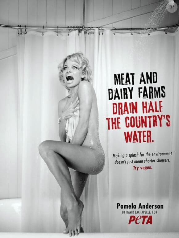 Pamela Anderson nue sous la douche, photographiée par David LaChapelle pour l'association PeTA