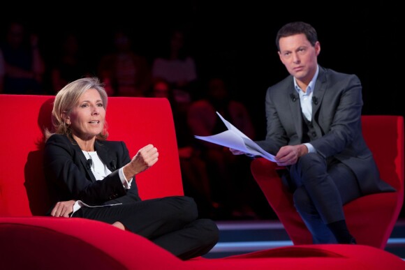 Exclusif - Enregistrement du programme Le Divan présentée par Marc-Olivier Fogiel avec Claire Chazal en invitée, le 23 mai 2015.