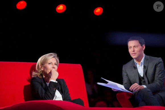 Exclusif - Enregistrement de Le Divan présentée par Marc-Olivier Fogiel avec Claire Chazal en invitée, le 23 mai 2015.