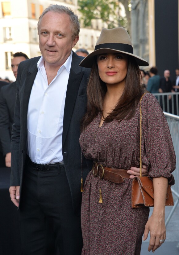 Salma Hayek et son mari François-Henri Pinault - Arrivée des people au défilé Saint Laurent Homme collection Printemps-Eté 2016 au Carreau du Temple lors de la Fashion Week à Paris, le 28 juin 2015.
