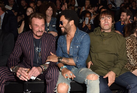 Johnny Hallyday, Lenny Kravitz et Liam Gallagher au show Saint Laurent Paris le 28 juin 2015 à Paris