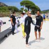 Exclusif - Agnès Falco (Secrétaire Général de la Fondation Princesse Charlène), la princesse Charlène de Monaco, Pierre Frolla (plongeur apnéiste monégasque) ont participé à l'opération "Water Safety, pour la prévention de la noyade" à playa Baggia sur la plage de Palombaggia à Porto-Vecchio en Corse le 23 Juin 2015.
