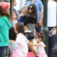  Exclusif - Kourtney Kardashian, ses enfants Mason et Penelope Disick et des amis se rendent au parc d'attractions Universal Studios &agrave; Universal City, le 12 juin 2015. Son b&eacute;b&eacute; Reign Disick lui est rest&eacute; &agrave; la maison.  