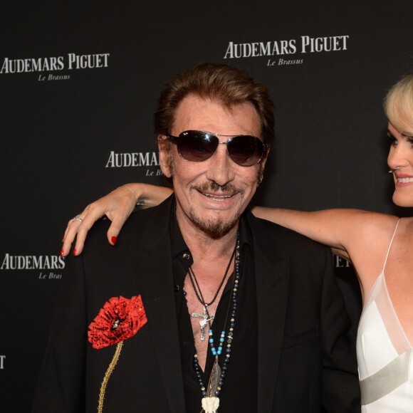 Exclusif - Johnny Hallyday et sa femme Laeticia Hallyday - Lancement de la nouvelle Millenary Femme de la maison Audemars Piguet célébré au Carreau du Temple à Paris le 6 juillet 2015.