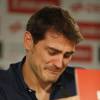 Iker Casillas, ému aux larmes lors d'une conférence de presse durant laquelle il a annoncé qu'il quittait le Real Madrid, le 12 juin 2015 à Madrid