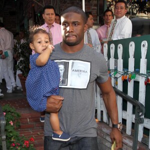 Reggie Bush, sa compagne Lilit Avagyan et leur fille Briseis sont allés déjeuner au restaurant Ivy à West Hollywood. Le 20 février 2014