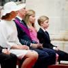 La princesse Eléonore, le prince Gabriel, la reine Mathilde, le roi Philippe, la princesse Elisabeth et le prince Emmanuel de Belgique lors du Te Deum en la cathédrale de Bruxelles pour la Fête nationale le 21 juillet 2015