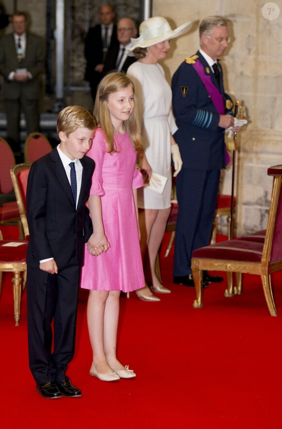 La reine Mathilde, le roi Philippe, la princesse Elisabeth et le prince Emmanuel de Belgique lors du Te Deum en la cathédrale de Bruxelles pour la Fête nationale le 21 juillet 2015