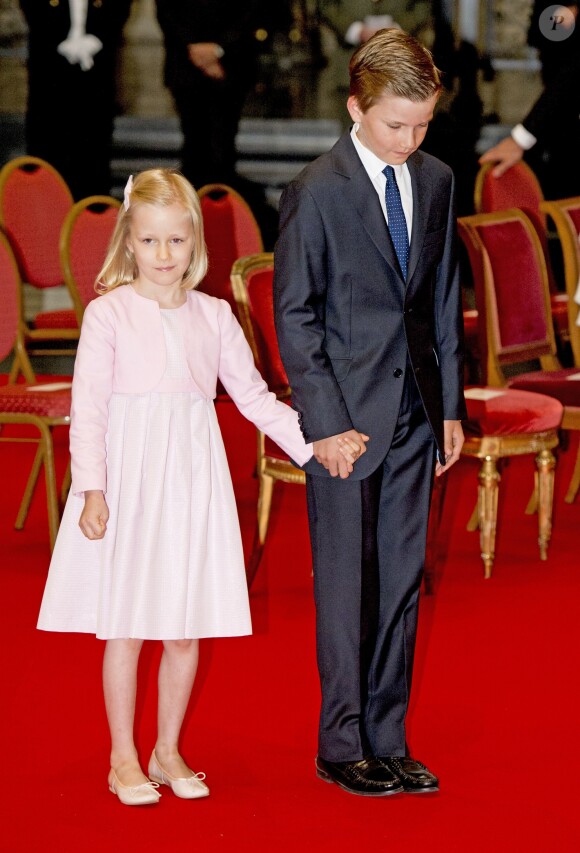 La princesse Eléonore et le prince Gabriel de Belgique lors du Te Deum en la cathédrale de Bruxelles pour la Fête nationale le 21 juillet 2015