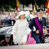 Le roi Philippe et la reine Mathilde de Belgique, avec leurs enfants la princesse Elisabeth (13 ans), le prince Gabriel (11 ans), le prince Emmanuel (9 ans) et la princesse Eléonore (7 ans), ont salué la foule en marge du Te Deum en la cathédrale de Bruxelles lors de la Fête nationale le 21 juillet 2015