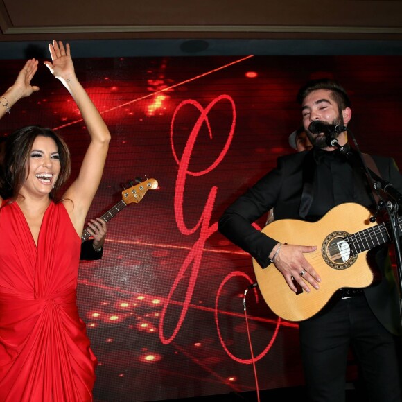 Exclusif - Eva Longoria (robe Monsoori, bijoux Messika), Kendji Girac - Dîner du Global Gift Gala au profit de L'Unicef France Frimousses de Créateurs au Four Seasons Hôtel George V à Paris, le 25 mai 2015.