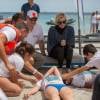 Exclusif - La princesse Charlene de Monaco, accompagnée par le prince Albert, prenait part à l'opération Water Safety, pour la prévention de la noyade menée le 23 juin 2015 en Corse par sa fondation, sur la plage de la Palombaggia.