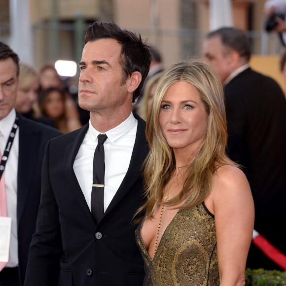 Justin Theroux et sa fiancée Jennifer Aniston - 21e cérémonie annuelle des "Screen Actors Guild Awards" à l'auditorium "The Shrine" à Los Angeles, le 25 janvier 2015.