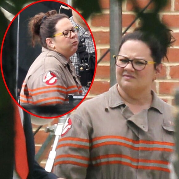 Exclusif - Les actrices Melissa McCarthy et Kristen Wiig en costume de Ghostbuster à Boston le 30 juin 2015. 