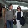 Les jeunes mariés Geri Halliwell et Christian Horner arrivent à l'aéroport de Heathrow en partance pour Cannes, le 16 mai 2015 