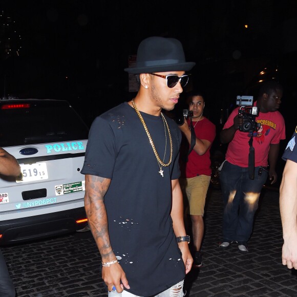 Lewis Hamilton arrive au Griffin dans le Meatpacking District. New York, le 14 août 2015.