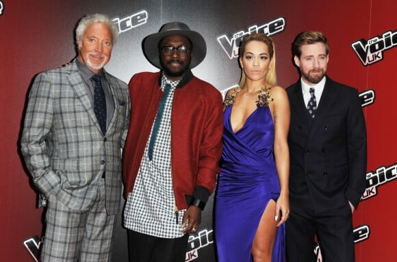 Tom Jones, Will.i.am, Rita Ora, et Ricky Wilson : le jury de The Voice UK lors du lancement de la saison 4 en janvier 2015.