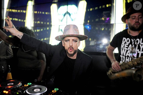 Boy George, ici à Miami le 14 août 2015 à Miami, a eu le coeur brisé en apprenant la mort de Jazz Summers, son ancien manager et ami, décédé le même jour en Grande-Bretagne des suites d'un cancer.