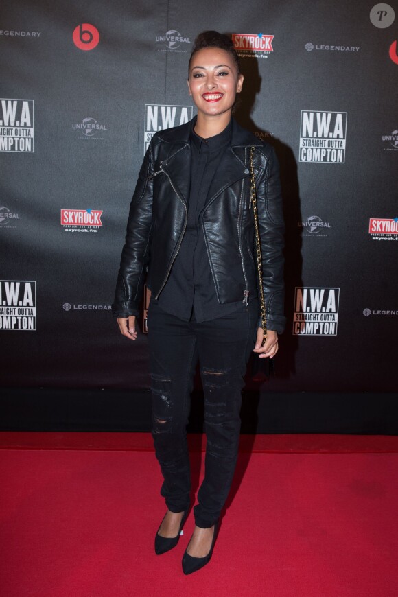 Hedia Charni assiste à l'avant-première parisienne du film "N.W.A. - Straight Outta Compton" à l'UGC Ciné Cité Bercy. Paris, le 24 août 2015.
