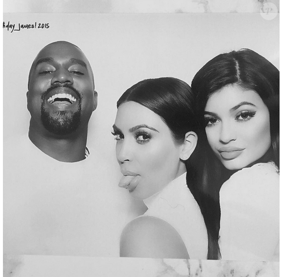 Kanye West, Kim Kardashian et Kylie Jenner à l'anniversaire de James Harden sur le Fantasea, à Marina del Rey. Le 25 août 2015.