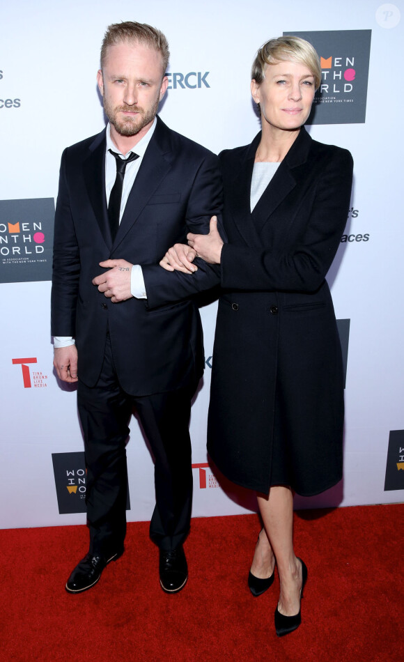 Robin Wright et son fiancé Ben Foster à New York, le 22 avril 2015.