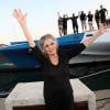 Exclusif - Brigitte Bardot pose avec l'équipage de Brigitte Bardot Sea Shepherd, le célèbre trimaran d'intervention de l'organisation écologiste, sur le port de Saint-Tropez, le 26 septembre 2014 en escale pour 3 jours à deux jours de ses 80 ans. 