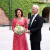 Le roi Carl XVI Gustaf de Suède et la reine Silvia à leur arrivée le 26 août 2015 pour la cérémonie du Stockholm Water Prize.