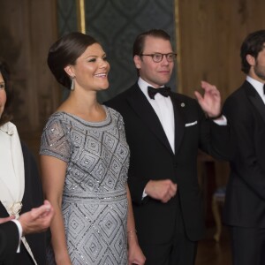 La princesse Victoria de Suède, enceinte de son deuxième enfant, prenait part à un dîner de gala au palais Drottningholm, à Stockholm, le 4 septembre 2015, quelques minutes après l'annonce de sa seconde grossesse.