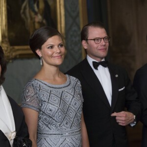 La princesse Victoria de Suède, enceinte de son deuxième enfant, prenait part à un dîner de gala au palais Drottningholm, à Stockholm, le 4 septembre 2015, quelques minutes après l'annonce de sa seconde grossesse.