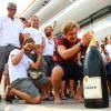 Pierre Casiraghi fête la fin de la seconde journée de compétition de la 12e Monaco Classic Week, avec tous les participants au Yacht Club de Monaco, le 10 septembre 2015.